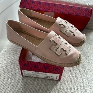 Tory Burch INES Espadrille-NAPPA Leather Shell Pink/Silver652 Size9 US